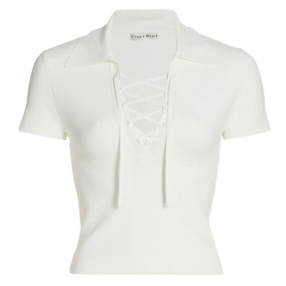 Brand new white Alice + Olivia lace up sweater